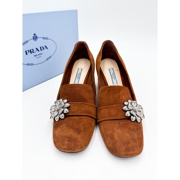 Prada Ornament-Embellished Suede Loafer Pump 37 w/ box and dustbag - Picture 3 of 11